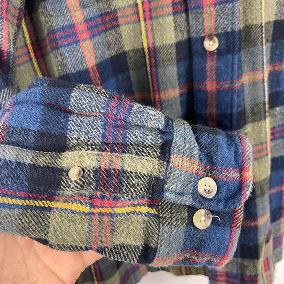 Vintage Boston Traders Blue Brown Plaid Heavyweight Flannel Shirt Shacket Small - Picture 4 of 8